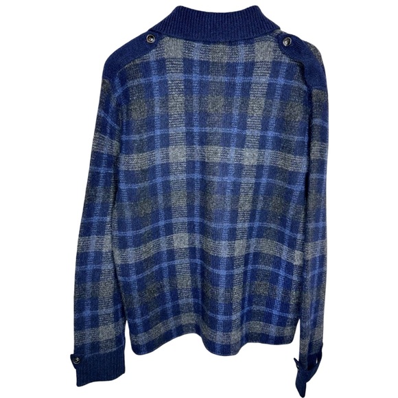 Vintage 80s Polo Ralph Lauren Plaid Wool & Alpaca Cardigan Sweater Jacket Blue - Picture 16 of 16